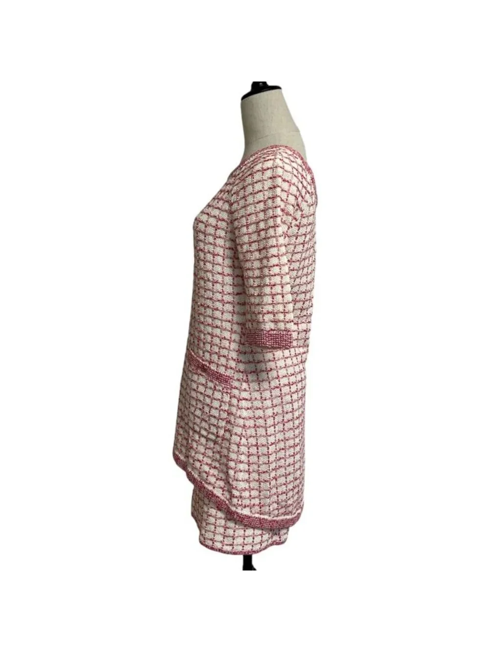 Chanel Check Stitch Knit Dress Set 36 34 Pink